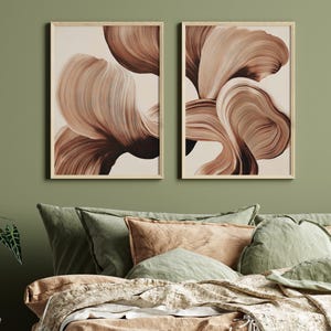 Conjunto de 2 impressões abstratas marrons, arte de parede marrom, díptico minimalista arte abstrata marrom, arte de linha abstrata, arte de parede abstrata para impressão