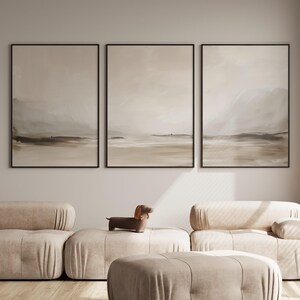 3er Set Beige Ozeandrucke, Strandwellen Ölgemälde, Küstenlandschaft Poster, Neutrale Küsten druckbare Wandkunst, Triptychon Küstenkunst