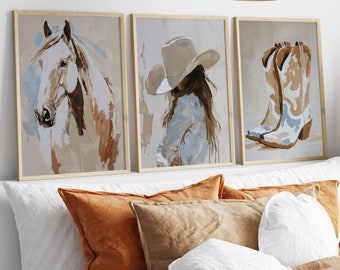 Coastal Cowgirl Art Prints: Neutral Western Decor (Set of 3) (Digital Download
