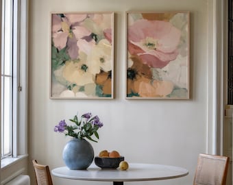 Set of 2 Pastel Floral Posters, Pastel Abstract Floral Posters, Diptych Pastel Flower Print, Printable Floral Wall Art, Digital Floral Art