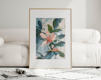 Flower Print, Pink and Green Wall Art, Abstract Floral Art, Botanical Wall Art, Pink Petal Fine Art Print, Maximalist Art, DIGITAL DOWNLOAD