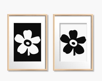 Monochrome Floral Print Set: Minimalist Black and White Flower Art (Digital Download)_467