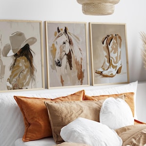 Set of 3 Coastal Cowgirl Wall Art, Neutral Western Wall Print, Country Aesthetic, American Country Art, Western Boot Print, DIGITAL DOWNLOAD