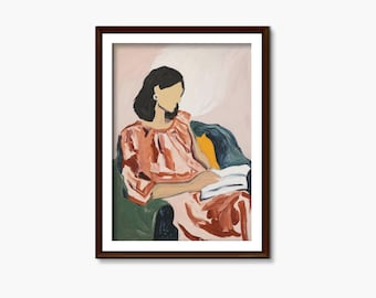 Woman Reading Art Print Digital Download, Abstract Feminist Poster, Modern Female Wall Art_800