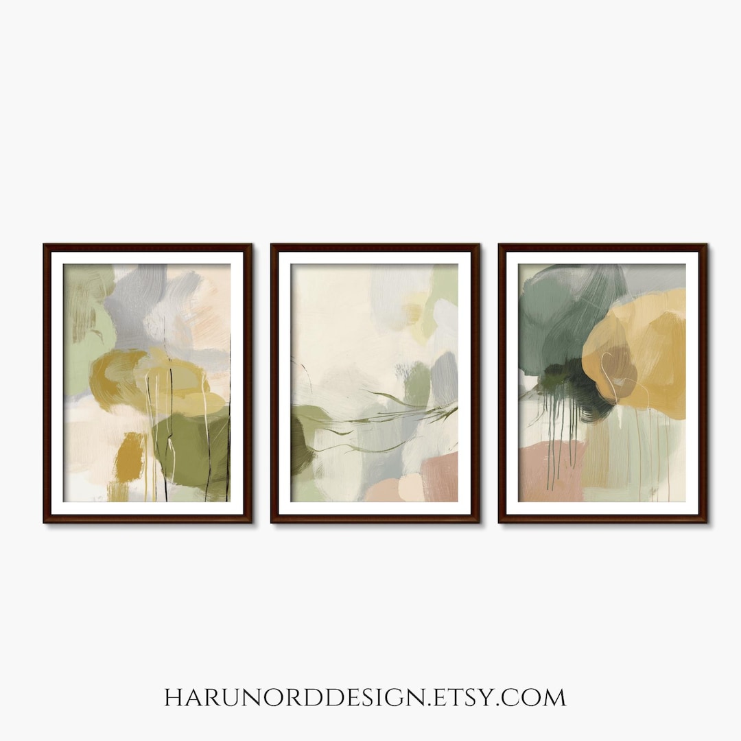 Minimalist Modern Green & Yellow Block Triptych Art - Abstract Prints ...