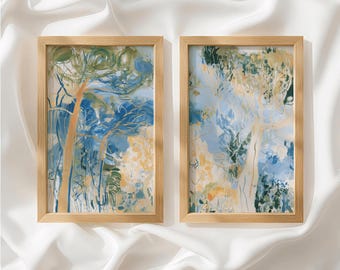Sky Blue Sage Green Tree Set of 2 Prints, Oil Painting Style, Diptych Wall Art, Unframed Wall Art for Living Room, Made to Order_877a