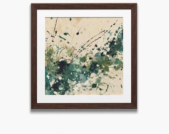 Forest Green Abstract Splatter Print, Botanical Nature Wall Art_599sq