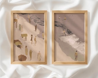 Beige Dusty Mauve Beach Set of 2 Prints, Coastal Decor, Diptych Wall Art, Unframed Wall Art for Living Room, Made to Order_862a