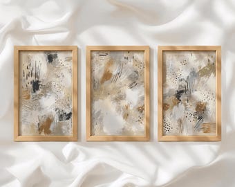 Abstract Triptych Wall Art Digital Download, Black Beige Green Dots Printable Set (Digital Download)_609