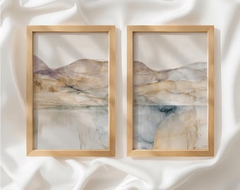Taupe Cream Lake Set of 2 Prints, Minimalist Decor, Diptych Wall Art, Unframed Wall Art for Living Room, Made to Order_880a