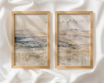 Beige Taupe Crane Set of 2 Prints, Minimalist Decor, Diptych Wall Art, Unframed Wall Art for Living Room, Made to Order_884a