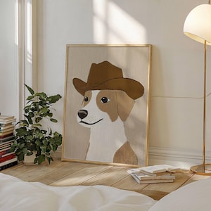 Cowboy Dog Art, Funky Western Art, Cowboy Hat Art, Cowgirl Print, Trendy Cowgirl Art, Dog Print, Country Aesthetic, Neutral Wall Art