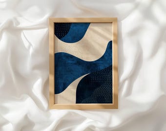 Navy Blue Cream Abstract Shape Art Print, Mid Century Decor, Minimalist Wall Art, Printable Wall Art, Instant Digital Download_104