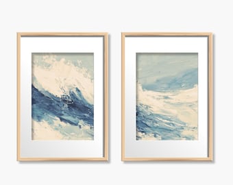 Coastal Ocean Diptych Art Print Set: Blue & White Seaside Landscape_553a