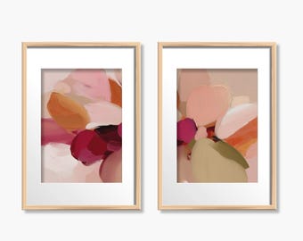Conjunto de láminas florales abstractas rosas, díptico moderno estilo óleo (descarga digital)_567