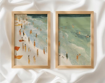 Seafoam Green Sandy White Beach Set of 2 Prints, Coastal Decor, Diptych Wall Art, Unframed Wall Art for Living Room, Made to Order_886a