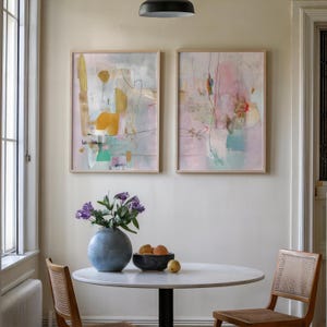 Set of 2 Colorful Pastel Posters, Diptych Abstract Art, Funky Wall Art, Modern Pastel Decor, Minimalist Colorful Pastel Prints