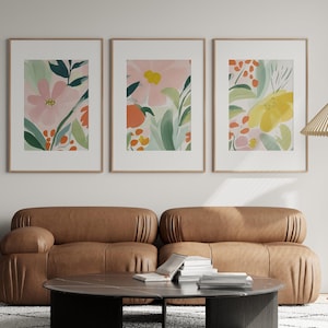 Set of 3 Pastel Floral Posters, Pastel Abstract Floral Posters, Girls Room Decor, Triptych Pastel Flower Print, Printable Floral Wall Art