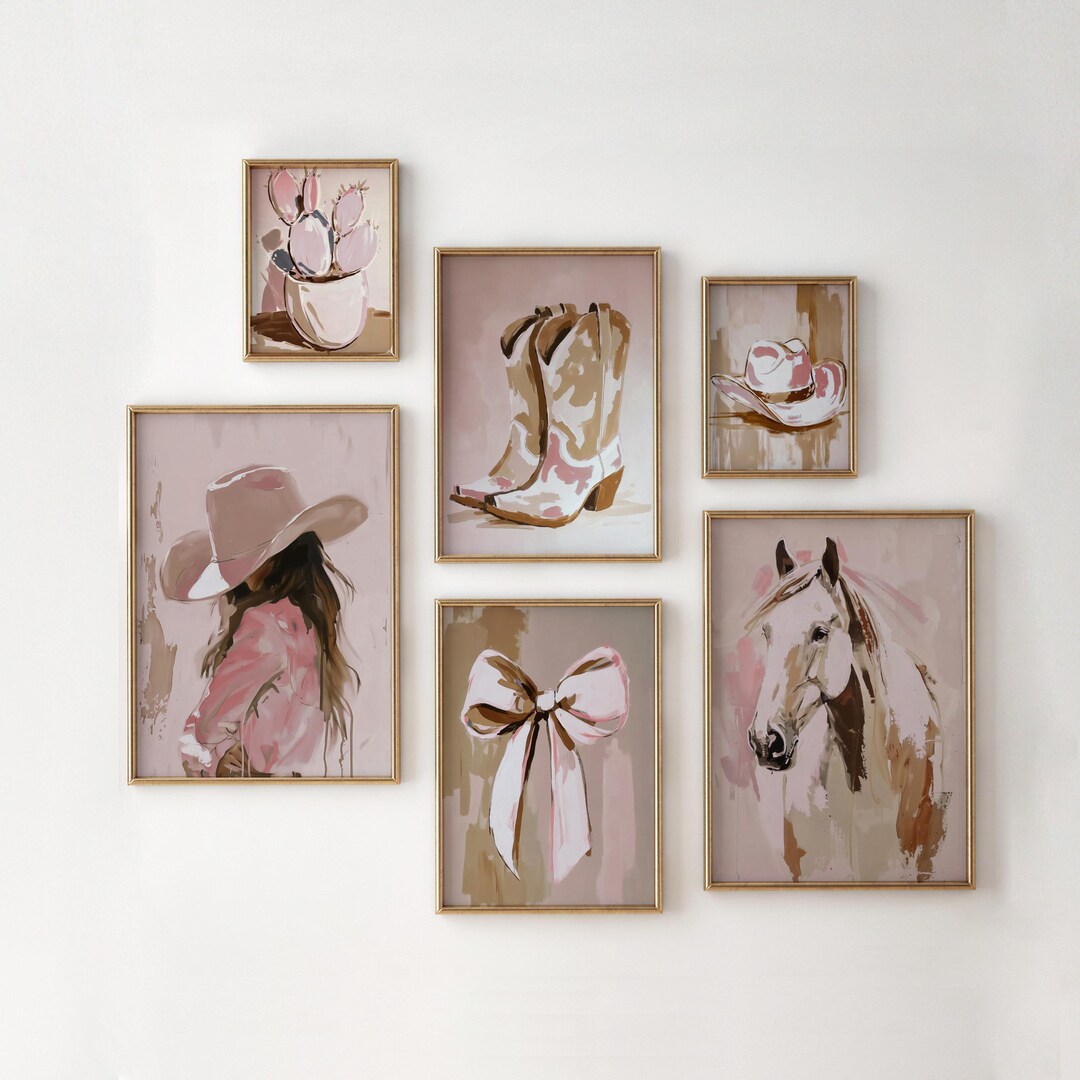 retro cowgirl art prints - set of 3 - digital download... Coastal Cowgirl Art Prints: Pink Western Decor, Set of 6 (digital ...