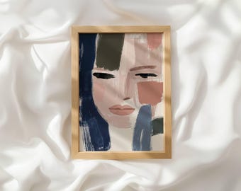 Navy Blush Woman Art Print, Feminine Decor, Minimalist Wall Art, Printable Wall Art for Bedroom, Instant Digital Download_121