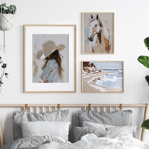 Set of 3 Coastal Cowgirl Wall Art, Neutral Western Wall Print, Country Aesthetic, American Country Art, Beach Print, DIGITAL DOWNLOAD