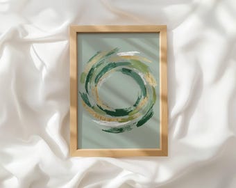 Green Gold Abstract Wall Art Digital Download, Modern Brushstroke Print, Organic Decor_826
