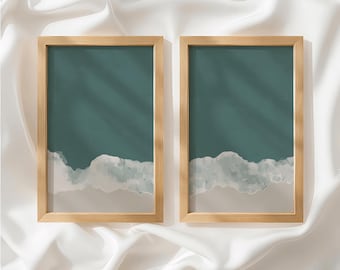 Dark Teal White Ocean Wave Set of 2 Prints, Coastal Decor, Diptych Wall Art, Unframed Wall Art for Living Room, Made to Order_869a