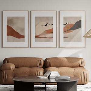 Set of 3 Abstract Japanese Prints, Triptych Birds Posters, Japanese Poster, Beige Wall Art, Japandi Wall Art, Abstract Modern Art