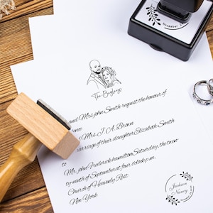 Niestandardowy stempel ślubny, stempel na twarz, twarze par ślubnych na stemplu, zaproszenie ślubne, karta ślubna, stempel z obrazkiem, stempel na upominek, prezent ślubny