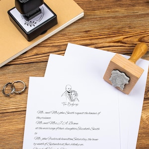 Sello de boda personalizado, sello con cara, sello con caras de parejas de novios, invitación de boda, tarjeta de boda, sello con imagen, sello de recuerdo, regalo de boda