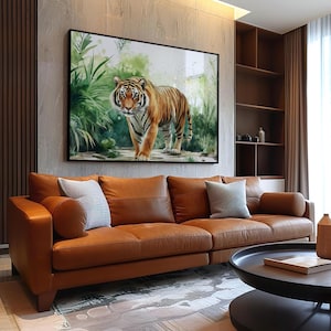Tiger Wall Art Oil Painting Animal Lover portrait Printable Digital Download Wild Jungle Indian Animals Print at home wall art jungle leaves