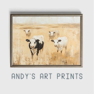 Cows Wall Art Print, Oil Painting Printable Digital Download Farm Animals Lover Print  wall art housewarming gift Farmer poster drawing