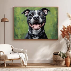 Hond olieverfschilderij Staffy Wall Art cadeau afdrukbare digitale download dieren hondenliefhebber Canine Print poster tekening Staffordshire-bulterriër