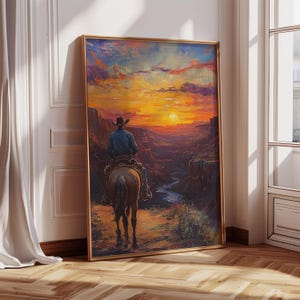 Cowboy Horse Oil Painting Wall Art Print Digital Download, Landscape Digital art Print Horse Lover Print poster gift idea country home decor