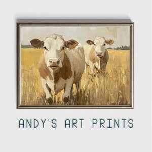 Cows Wall Art Print, Oil Painting Printable Digital Download Farm Animals Lover Print  wall art housewarming gift Farmer poster drawing