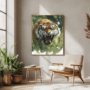 Tiger Face Wall Art Oil Painting Animal Lover portrait Printable Digital Download Wild Jungle Indian Animals Print at home wall art safari