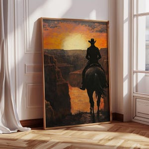 Cowboy Horse Oil Painting Wall Art Print Digital Download, Landscape Digital art Print Horse Lover Print poster gift idea country home decor