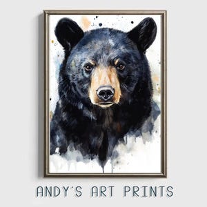Bear Wall Art Watercolour Animal Lover portrait Printable Digital Download Wild Animals Print at home wall decoration DIY Minimal home decor