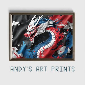 Japanese Dragon Wall Art, Japandi Digital Painting Poster, Japanese nature Artwork, Housewarming gift idea, man cave wall art drawing