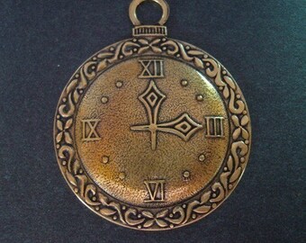 Large Brass Ox Clock, ORNATE POCKET WATCH Pendant..1 7/8 Inches Tall