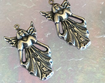 Engel Feen, 2 Stück, Wunderschöne Silber Ochse, Perfekte Verschönerung, Ohrringe, Halsketten Anhänger, USA Metals