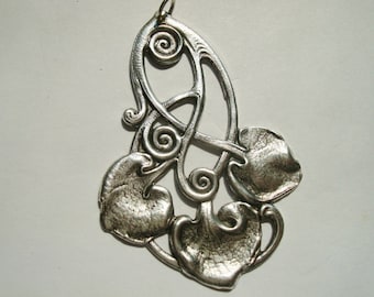 Lovely Art Nouveau Pendant or Necklace, Beautiful Sterling Silver Ox Finish, Lily Pad Look With Great Detailing, Victorian Flair, USA