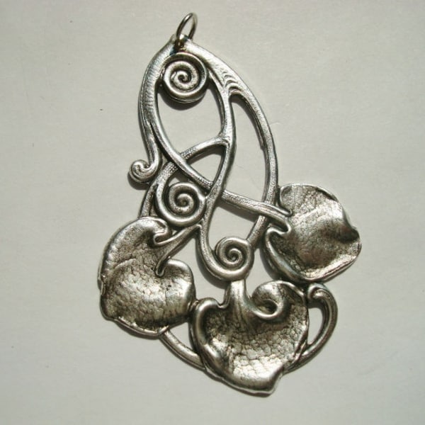 Lovely Art Nouveau Pendant or Necklace, Beautiful Sterling Silver Ox Finish, Lily Pad Look With Great Detailing, Victorian Flair, USA