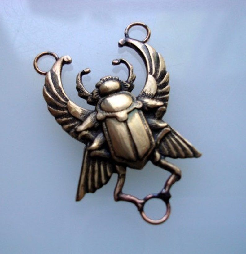 Scarab Brass Beetle, 3 Ring, Great Connector, Soldered Rings, Custom Jewelry Finding image 1