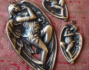 VICTORIAN ANGEL PENDANT And Earring Supply Set, Professionally Plated and Sealed