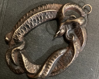 Large Vintage Patina Snake Pendant, Custom Patina, Can Be Polished To Brighten Metal, Great Custom Pendant, USA Quality Stamping, Hollowed