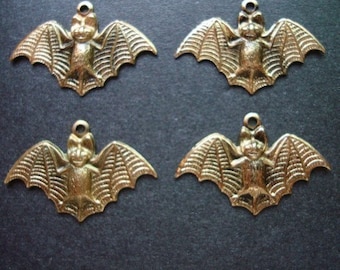 QUANITY OF 4, 1 Inch Brass Bats, Great for Earrings, Pendants or Charms