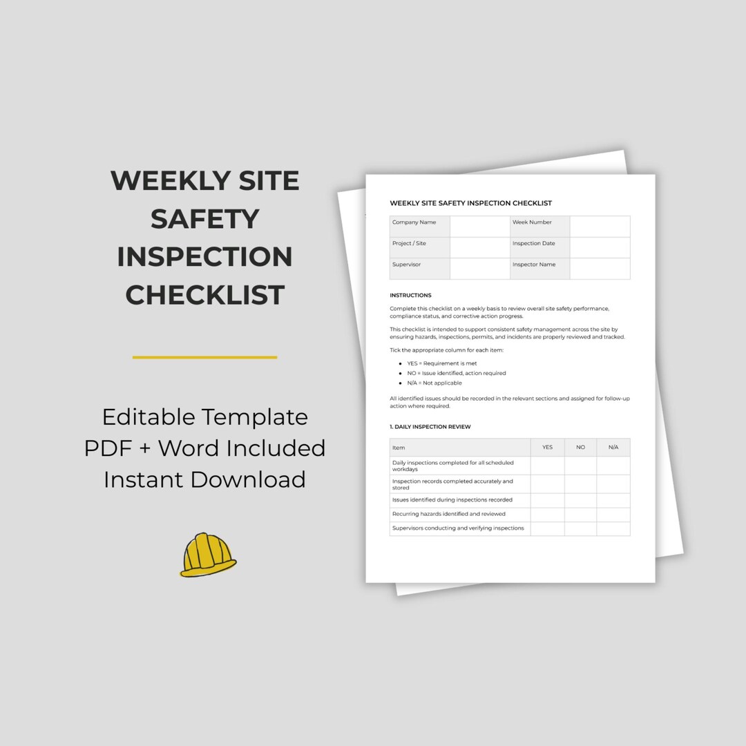 Weekly Site Safety Inspection Checklist | Editable EHS HSE Template ...