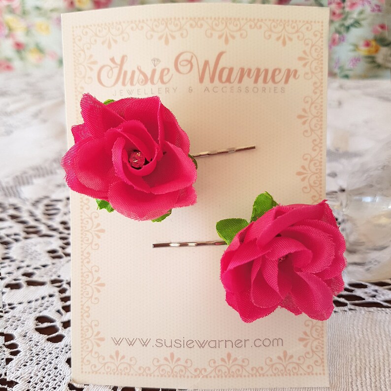 Bridesmaid Hair Flowers PIN UP Set of 2 Small Blush /& Fuschia Pink Vintage Rose Flower Bobby Pins Wedding Hair Flowers Flower Hair Pins