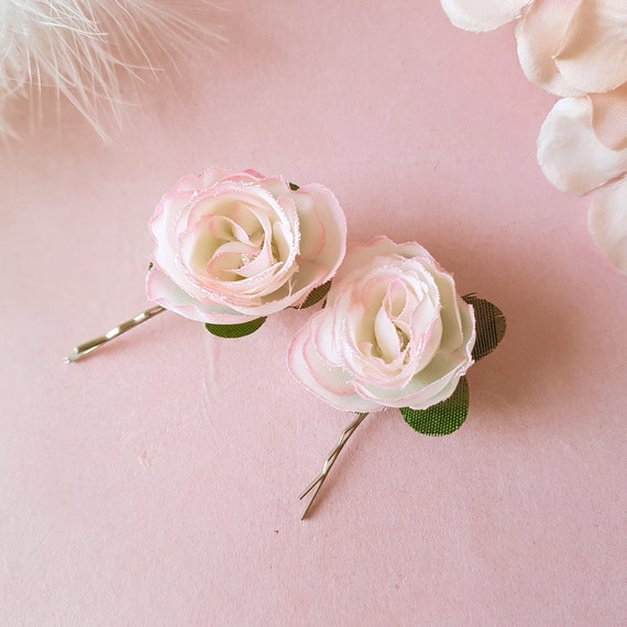 Bridesmaid Hair Flowers PIN UP Set of 2 Small Blush /& Fuschia Pink Vintage Rose Flower Bobby Pins Wedding Hair Flowers Flower Hair Pins